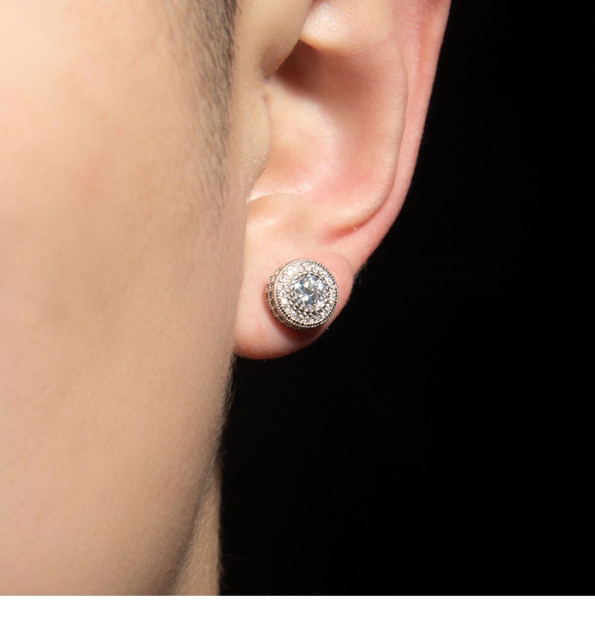 Hip Hop HIPHOP Full Diamond Zircon Earrings S Pure Silver Internet Celebrity Clips Niche High-End Men's Ear Jewelry_voghion.com