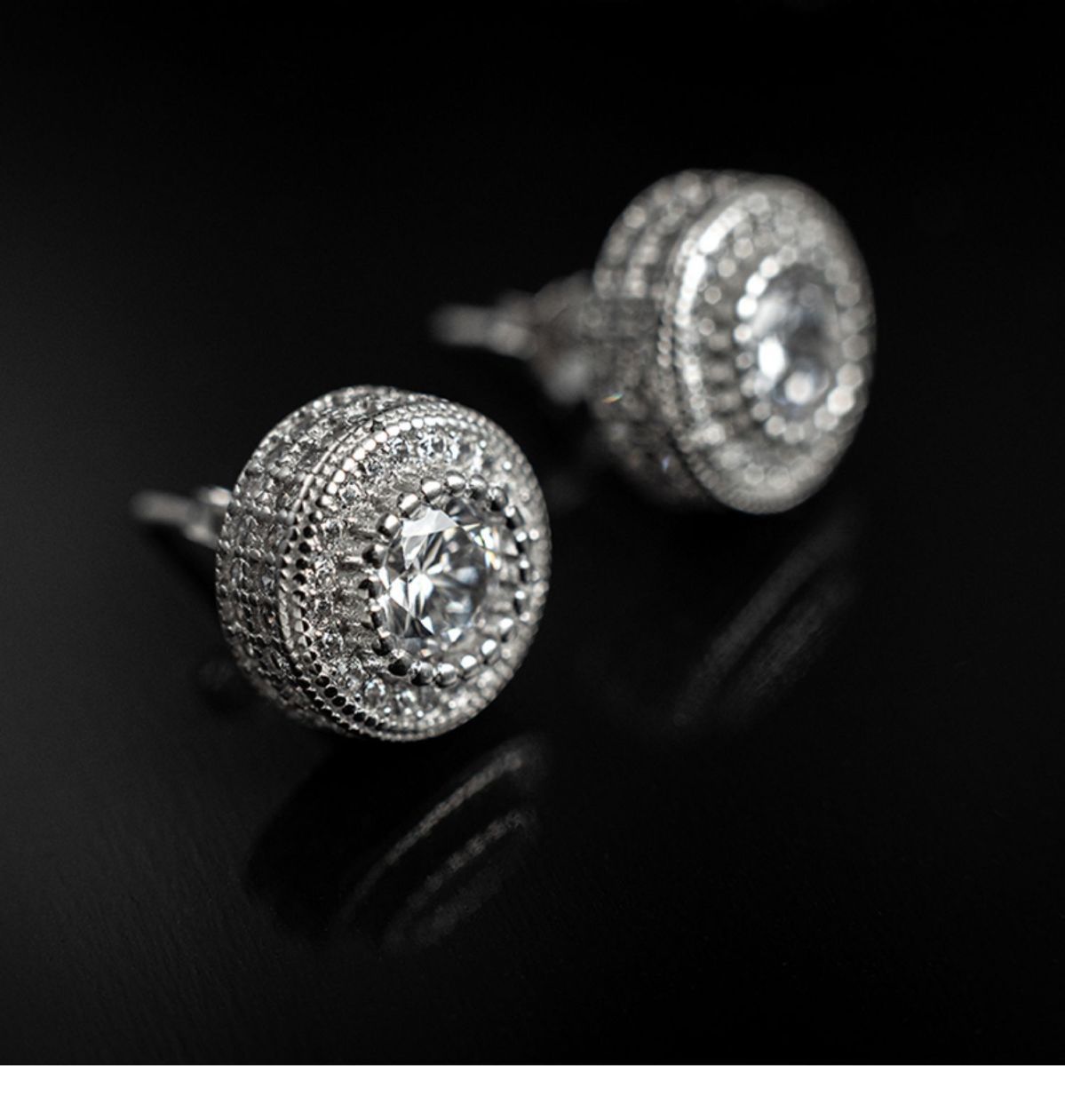 Hip Hop HIPHOP Full Diamond Zircon Earrings S Pure Silver Internet Celebrity Clips Niche High-End Men's Ear Jewelry_voghion.com