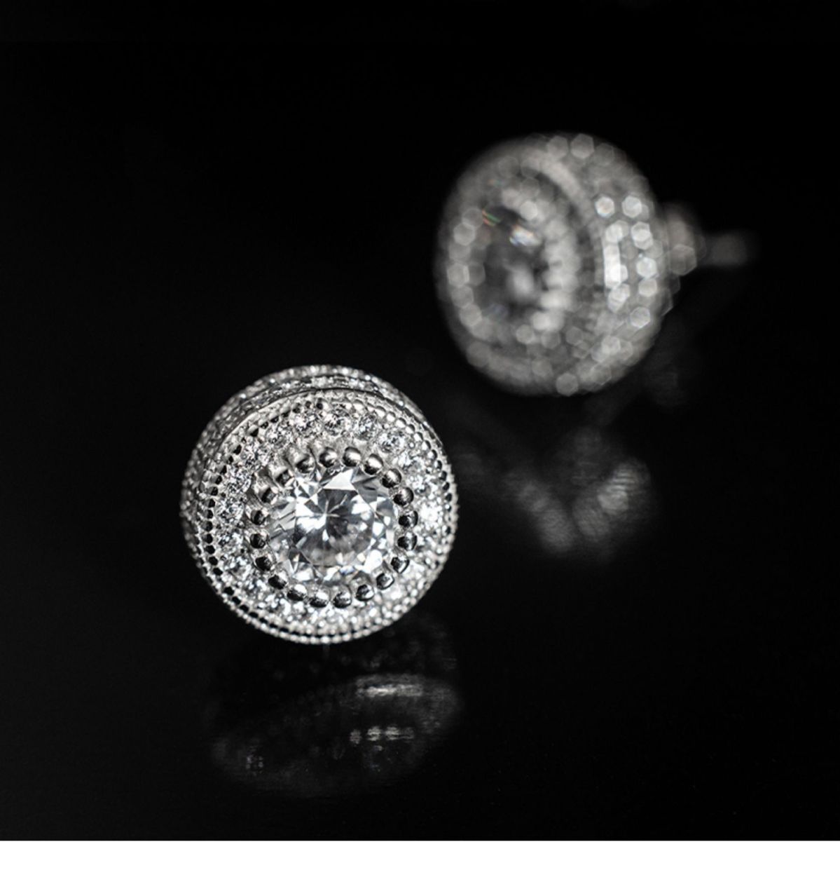 Hip Hop HIPHOP Full Diamond Zircon Earrings S Pure Silver Internet Celebrity Clips Niche High-End Men's Ear Jewelry_voghion.com