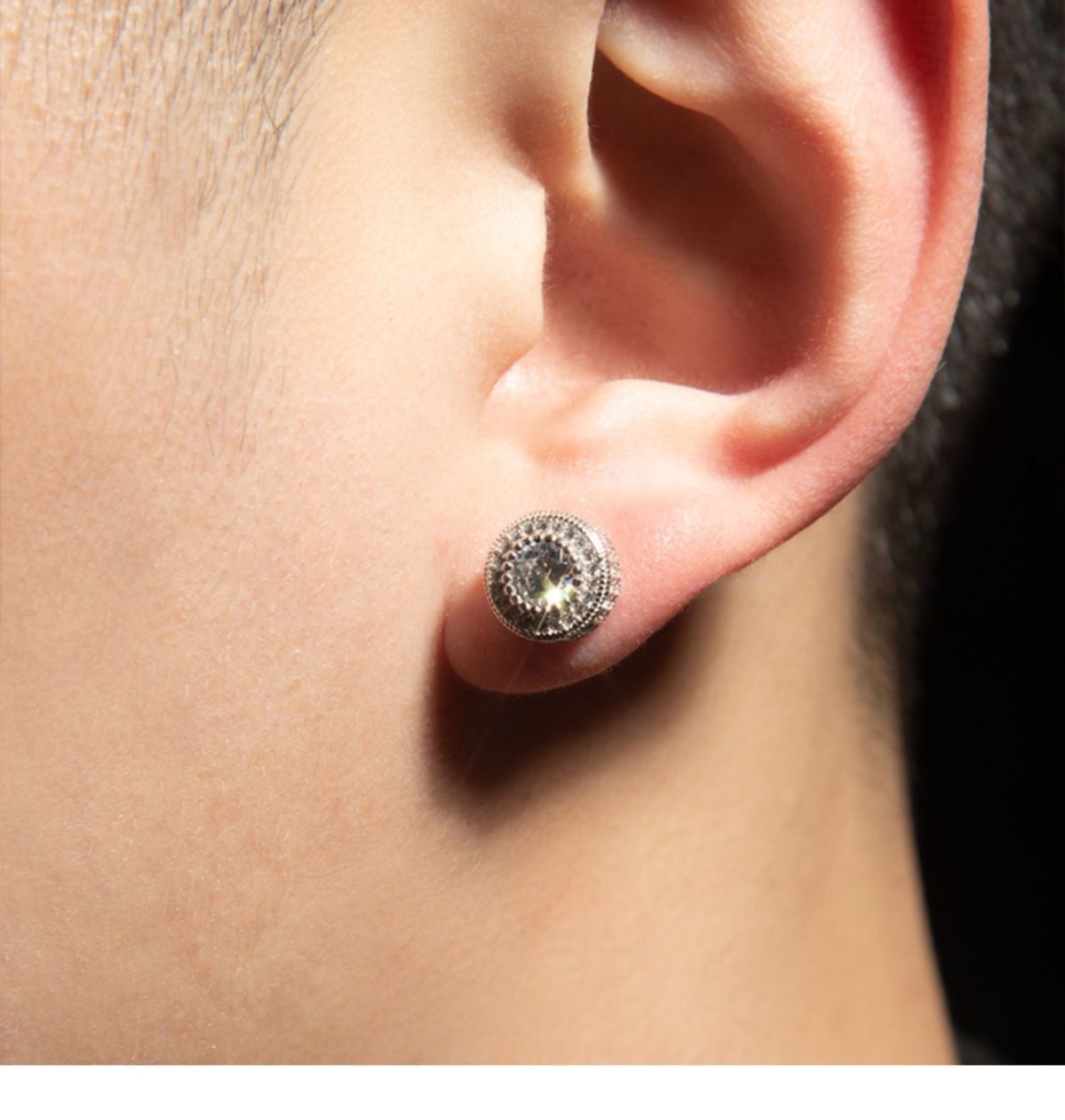 Hip Hop HIPHOP Full Diamond Zircon Earrings S Pure Silver Internet Celebrity Clips Niche High-End Men's Ear Jewelry_voghion.com